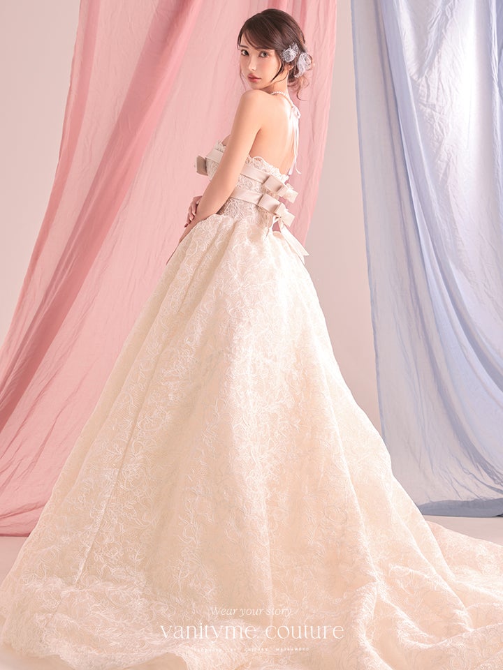 vanityME.couture. バニティーミークチュール Fleur Ruban Couture フルール・リュバン・クチュール ロングドレス ホワイト 白 総レース リボン バースデー vctr-c-5126