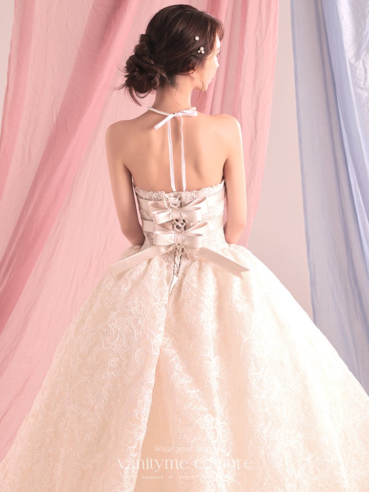 vanityME.couture. バニティーミークチュール Fleur Ruban Couture フルール・リュバン・クチュール ロングドレス ホワイト 白 総レース リボン バースデー vctr-c-5126