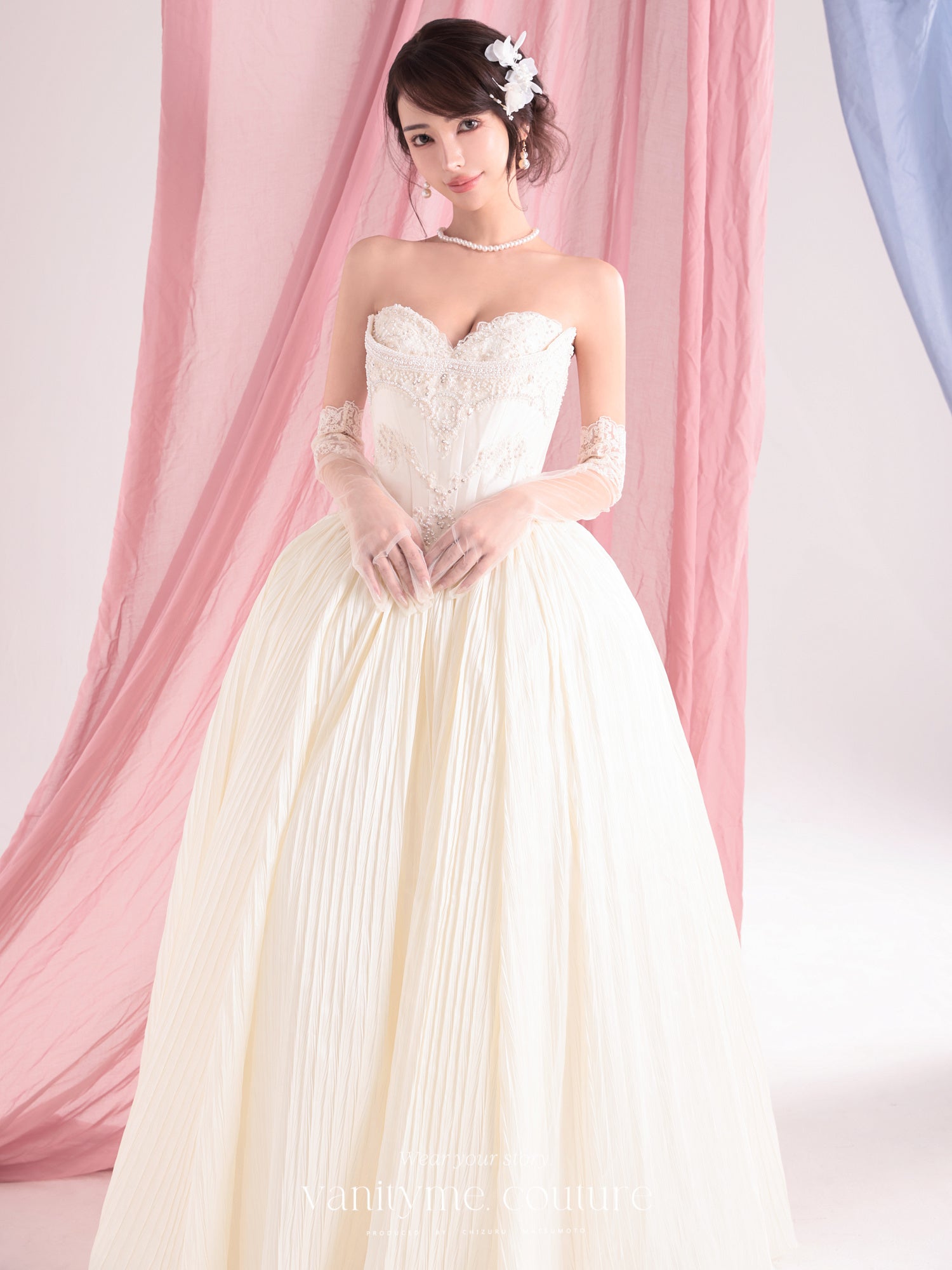 vanityME.couture. バニティーミークチュール Ivoire Perle Couture イヴォワール・ペルル・クチュール ロングドレス ホワイト 白 パール ビーズ刺繍 バースデー vctr-c-8880