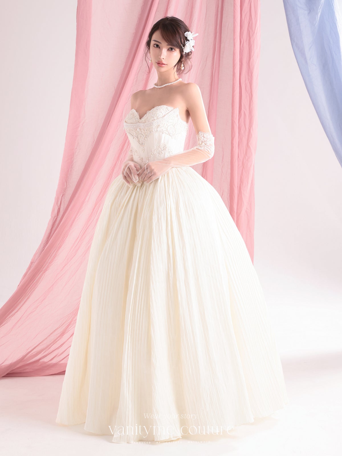 vanityME.couture. バニティーミークチュール Ivoire Perle Couture イヴォワール・ペルル・クチュール ロングドレス ホワイト 白 パール ビーズ刺繍 バースデー vctr-c-8880