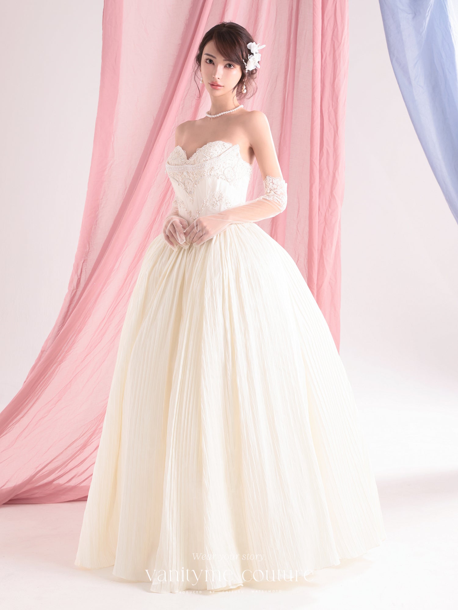 vanityME.couture. バニティーミークチュール Ivoire Perle Couture イヴォワール・ペルル・クチュール ロングドレス ホワイト 白 パール ビーズ刺繍 バースデー vctr-c-8880