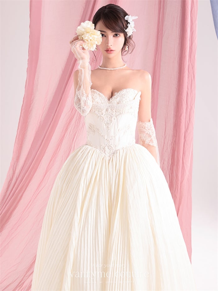 vanityME.couture. バニティーミークチュール Ivoire Perle Couture イヴォワール・ペルル・クチュール ロングドレス ホワイト 白 パール ビーズ刺繍 バースデー vctr-c-8880