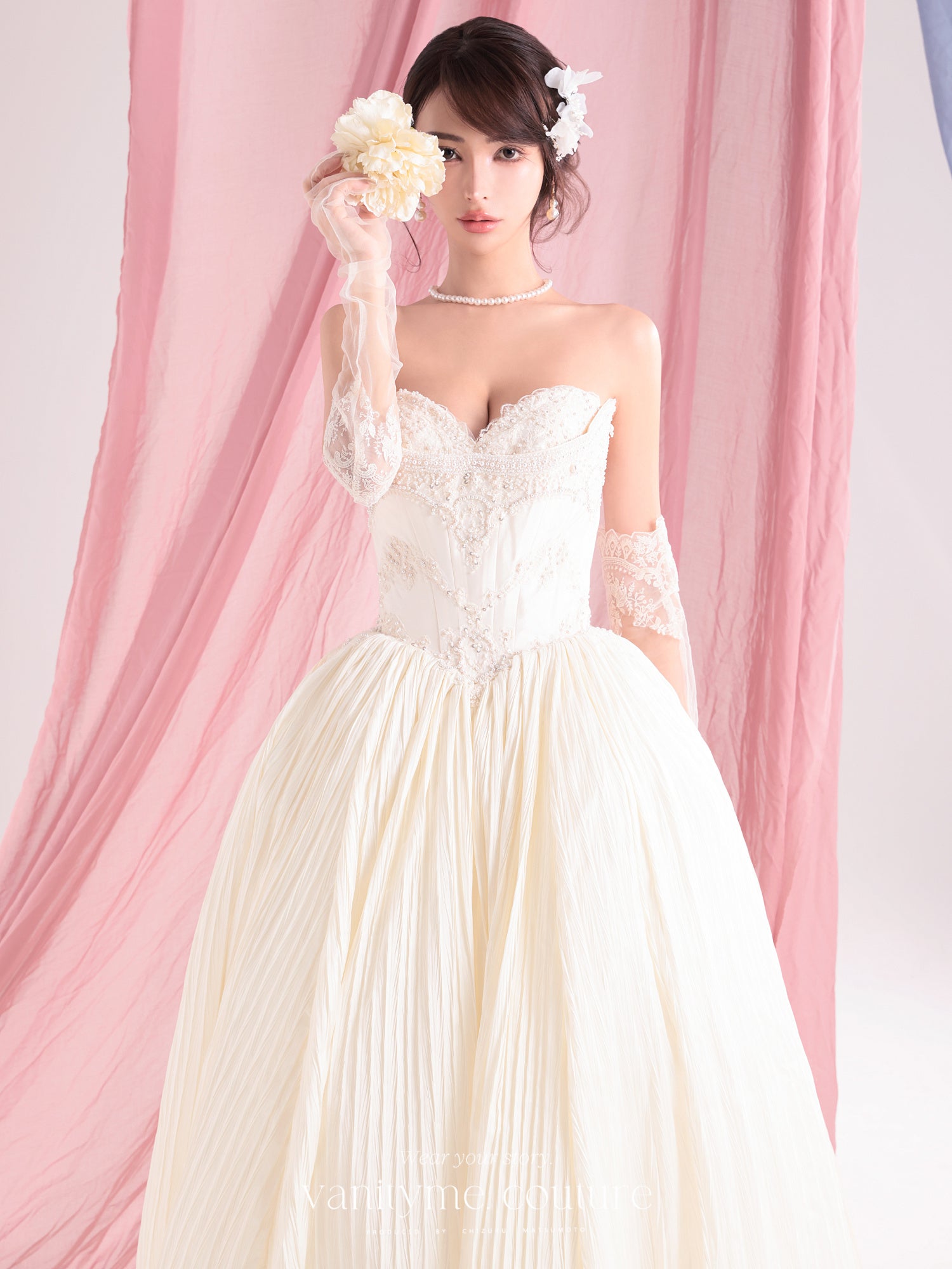 vanityME.couture. バニティーミークチュール Ivoire Perle Couture イヴォワール・ペルル・クチュール ロングドレス ホワイト 白 パール ビーズ刺繍 バースデー vctr-c-8880