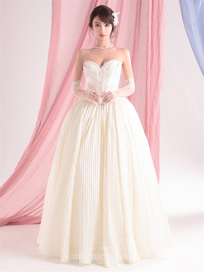 vanityME.couture. バニティーミークチュール Ivoire Perle Couture イヴォワール・ペルル・クチュール ロングドレス ホワイト 白 パール ビーズ刺繍 バースデー vctr-c-8880