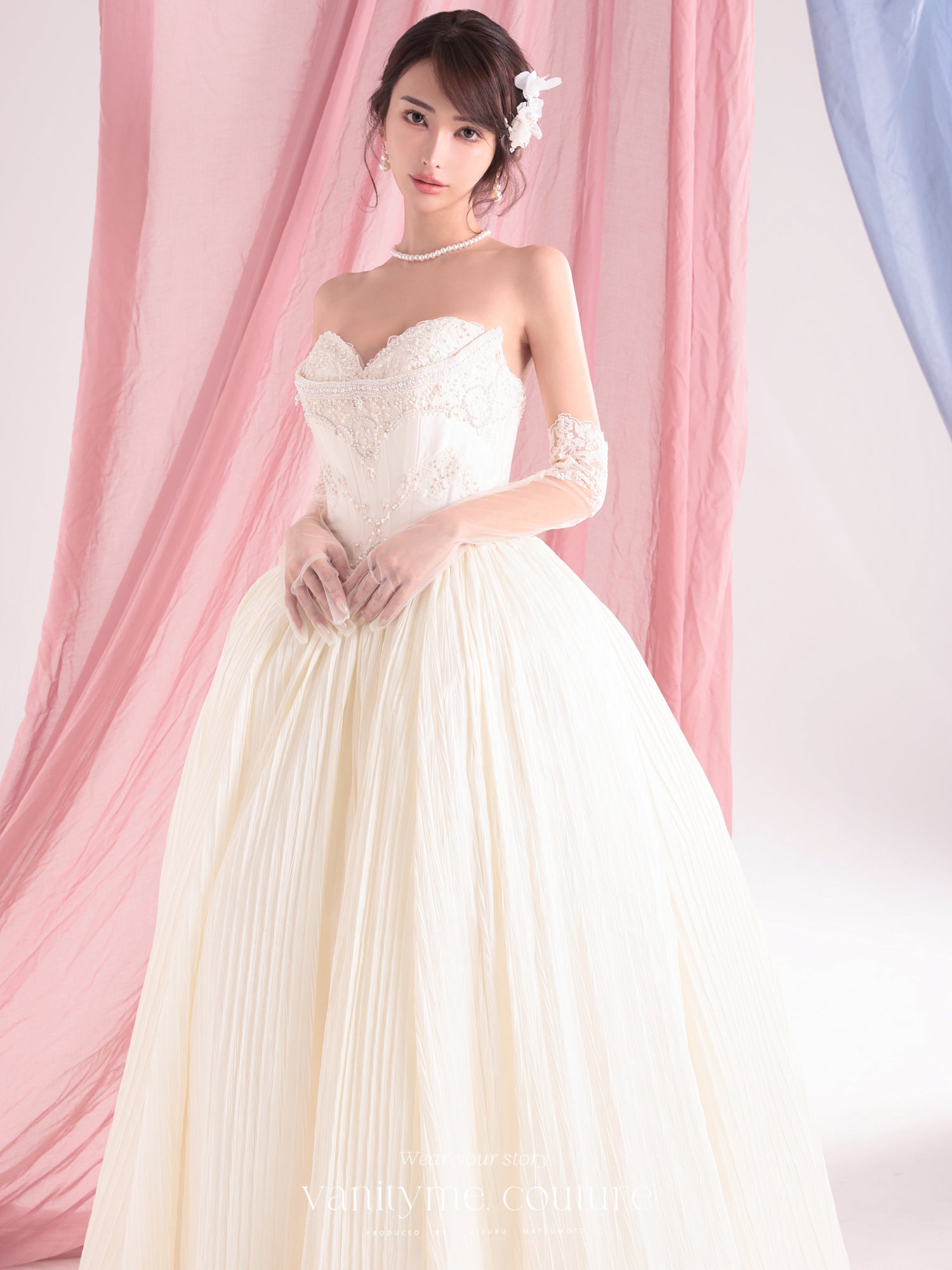 vanityME.couture. バニティーミークチュール Ivoire Perle Couture イヴォワール・ペルル・クチュール ロングドレス ホワイト 白 パール ビーズ刺繍 バースデー vctr-c-8880