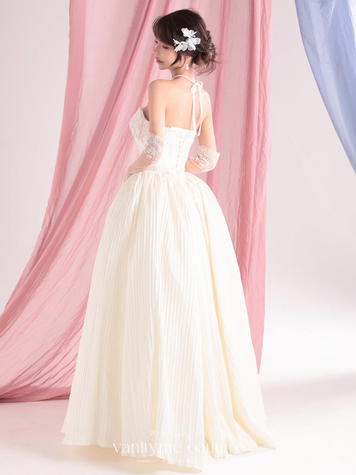 vanityME.couture. バニティーミークチュール Ivoire Perle Couture イヴォワール・ペルル・クチュール ロングドレス ホワイト 白 パール ビーズ刺繍 バースデー vctr-c-8880