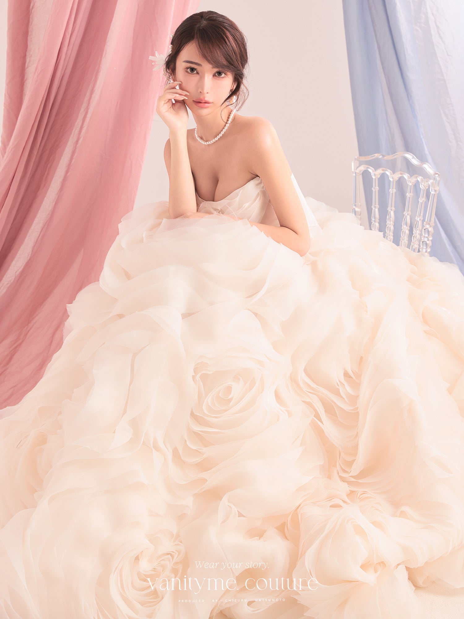 vanityME.couture. バニティーミークチュール Rose Neige Couture ローズ・ネージュ・クチュール ロングドレス ホワイト 白 薔薇 フリル ボリューム バースデー vctr-c-lw-160