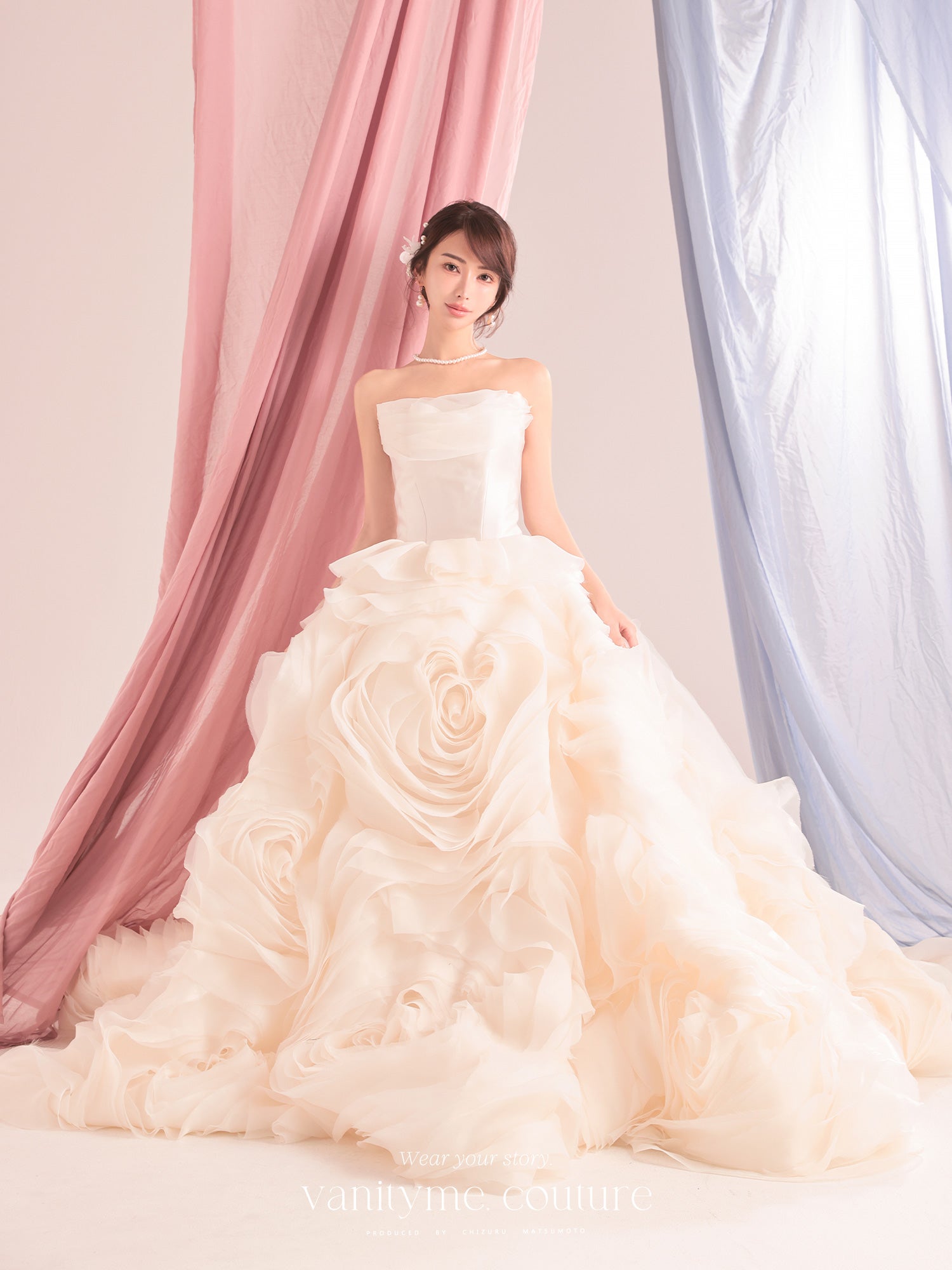 vanityME.couture. バニティーミークチュール Rose Neige Couture ローズ・ネージュ・クチュール ロングドレス ホワイト 白 薔薇 フリル ボリューム バースデー vctr-c-lw-160