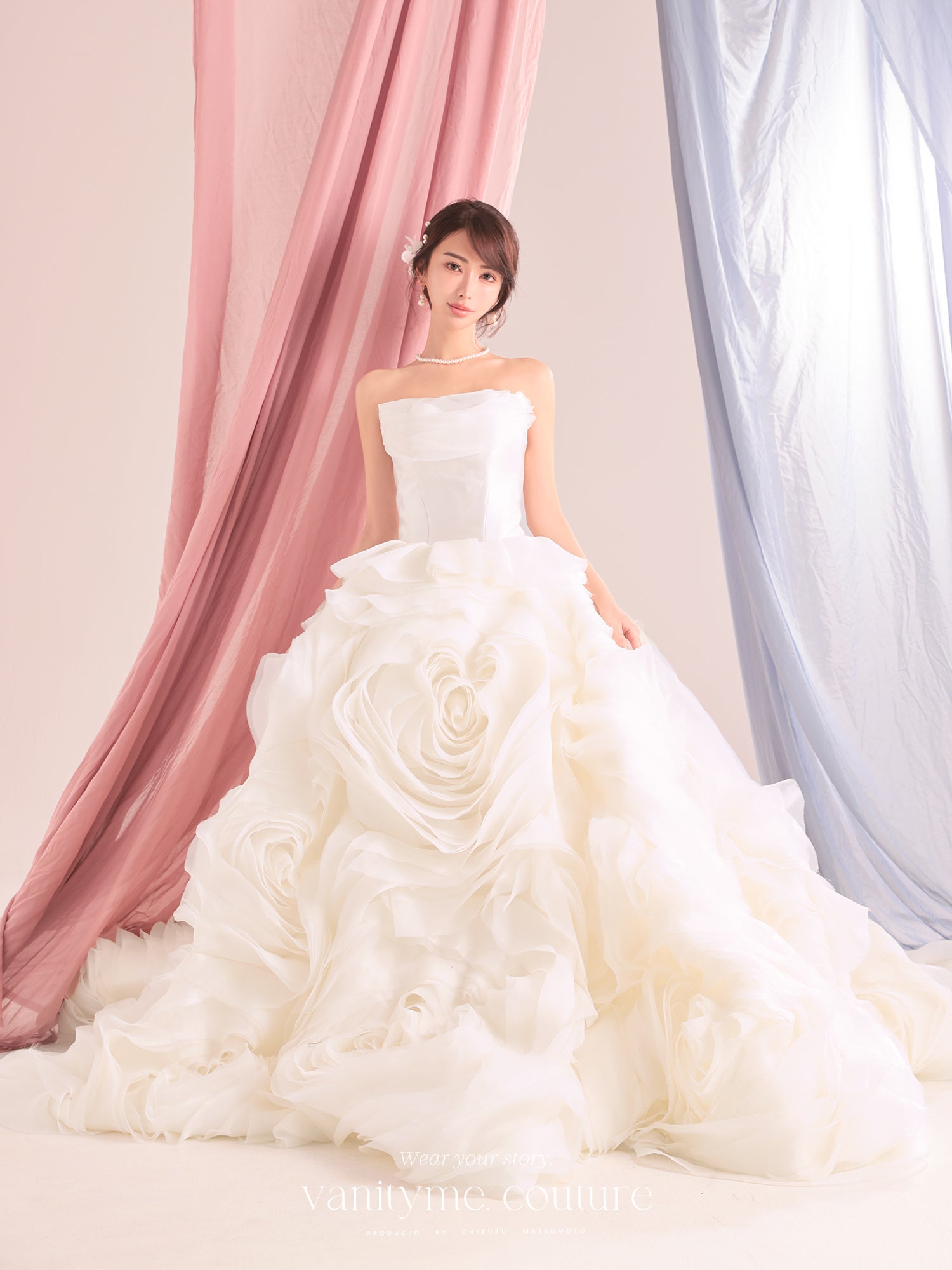 vanityME.couture. バニティーミークチュール Rose Neige Couture ローズ・ネージュ・クチュール ロングドレス ホワイト 白 薔薇 フリル ボリューム バースデー vctr-c-lw-160