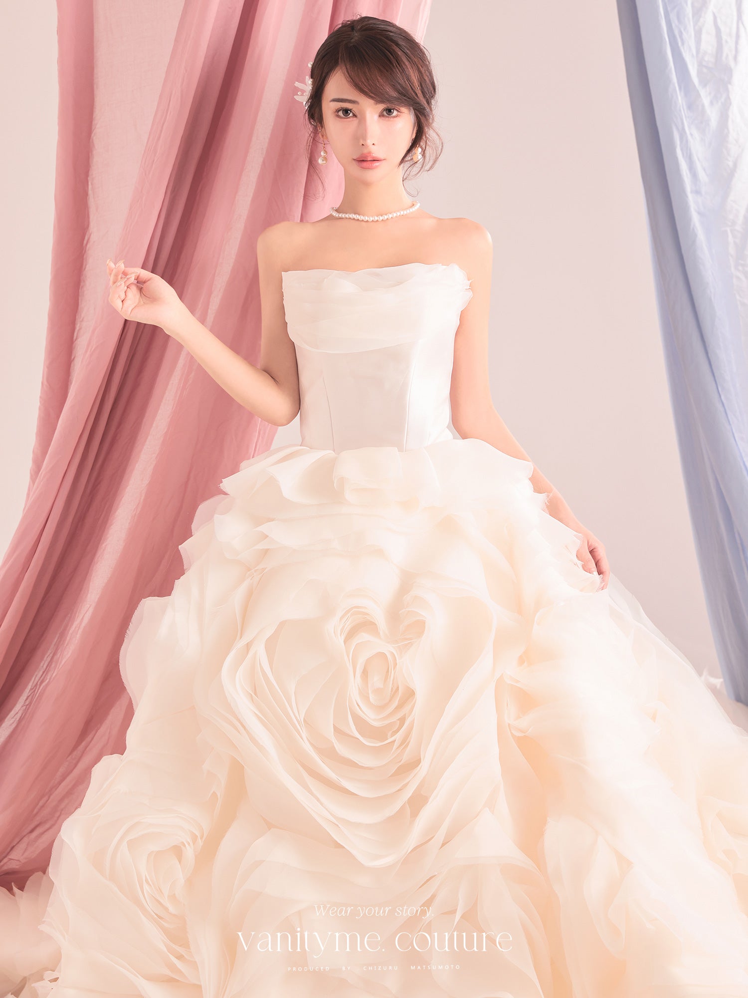 vanityME.couture. バニティーミークチュール Rose Neige Couture ローズ・ネージュ・クチュール ロングドレス ホワイト 白 薔薇 フリル ボリューム バースデー vctr-c-lw-160