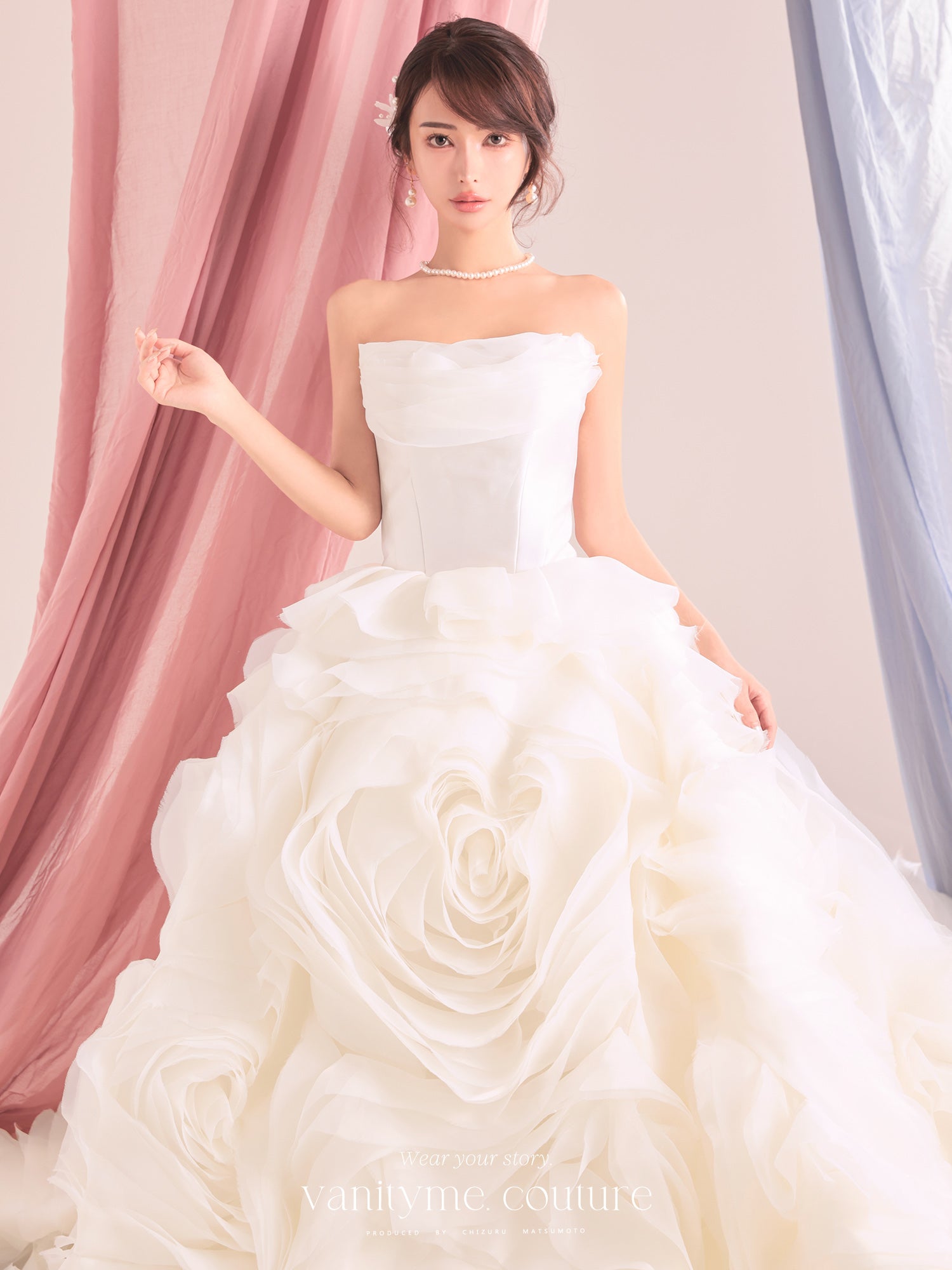 vanityME.couture. バニティーミークチュール Rose Neige Couture ローズ・ネージュ・クチュール ロングドレス ホワイト 白 薔薇 フリル ボリューム バースデー vctr-c-lw-160