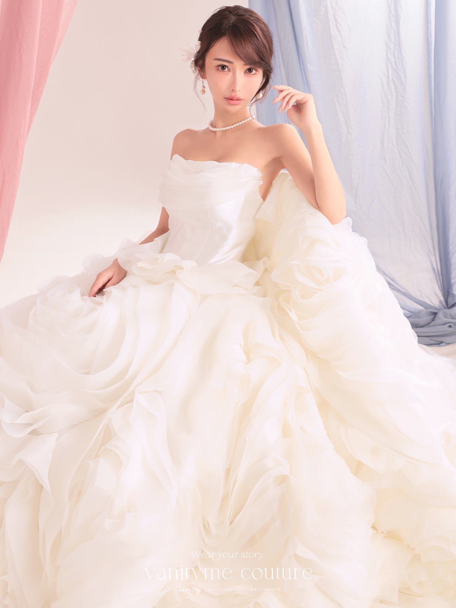 vanityME.couture. バニティーミークチュール Rose Neige Couture ローズ・ネージュ・クチュール ロングドレス ホワイト 白 薔薇 フリル ボリューム バースデー vctr-c-lw-160