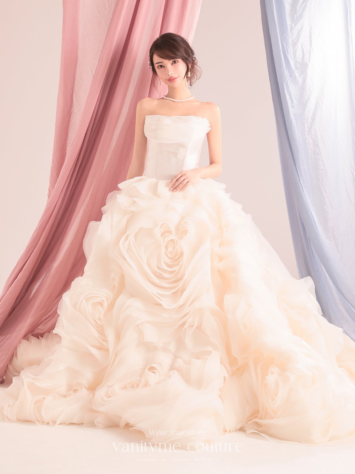 vanityME.couture. バニティーミークチュール Rose Neige Couture ローズ・ネージュ・クチュール ロングドレス ホワイト 白 薔薇 フリル ボリューム バースデー vctr-c-lw-160