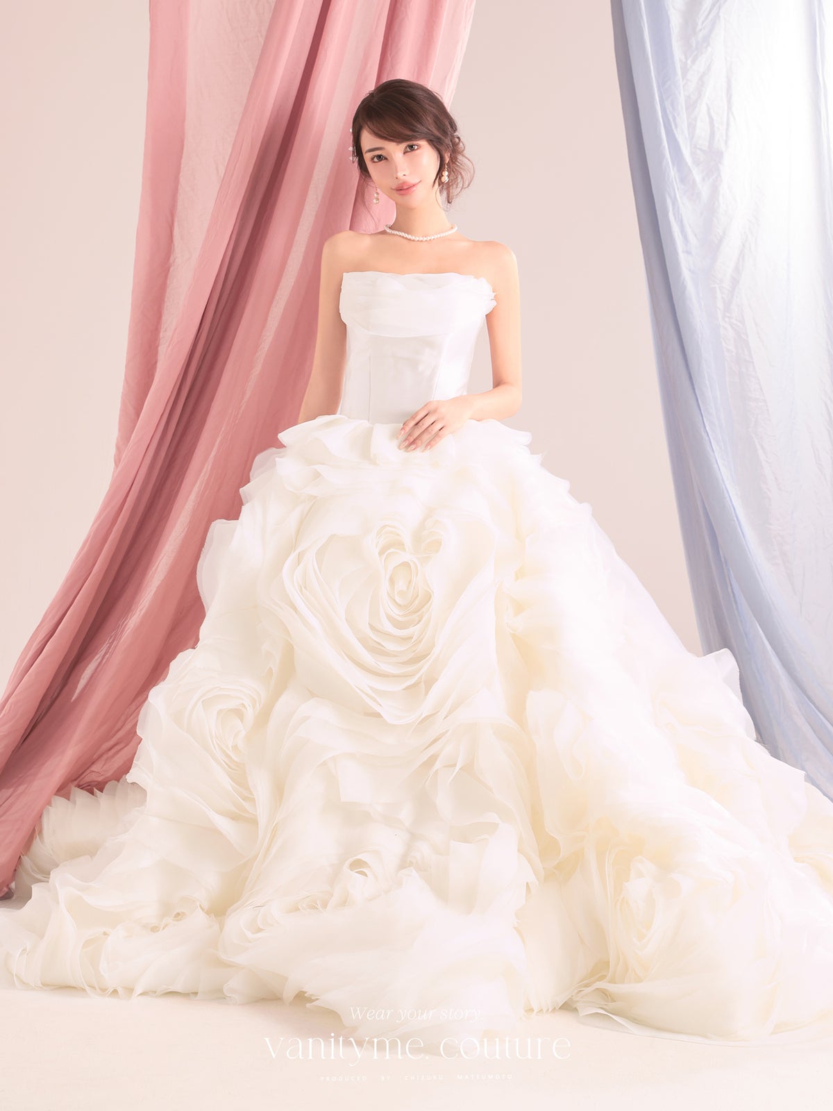 vanityME.couture. バニティーミークチュール Rose Neige Couture ローズ・ネージュ・クチュール ロングドレス ホワイト 白 薔薇 フリル ボリューム バースデー vctr-c-lw-160