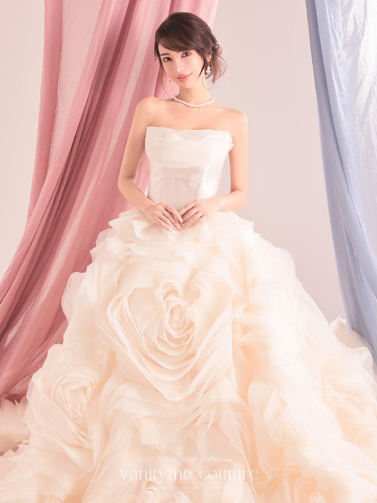 vanityME.couture. バニティーミークチュール Rose Neige Couture ローズ・ネージュ・クチュール ロングドレス ホワイト 白 薔薇 フリル ボリューム バースデー vctr-c-lw-160