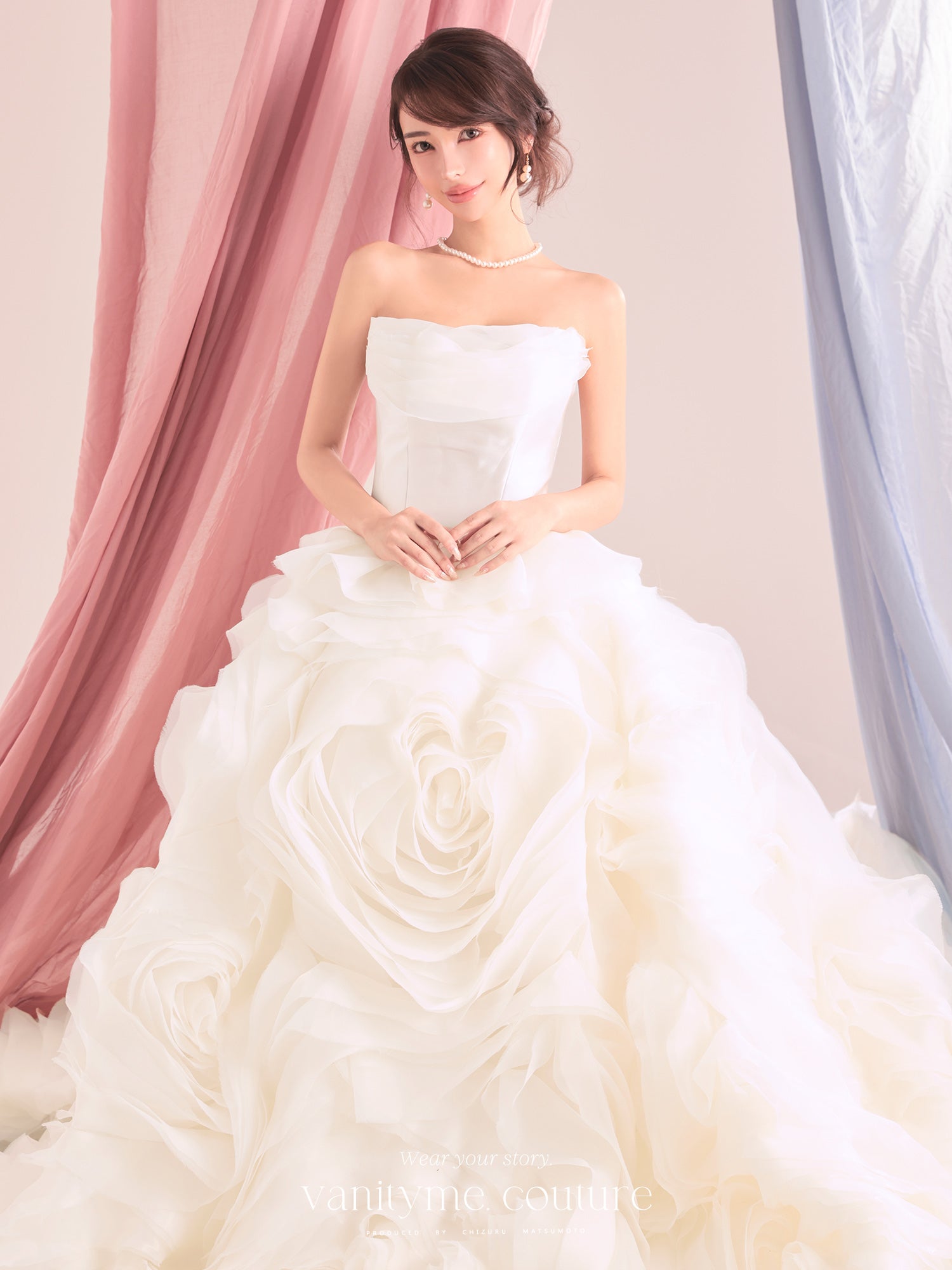 vanityME.couture. バニティーミークチュール Rose Neige Couture ローズ・ネージュ・クチュール ロングドレス ホワイト 白 薔薇 フリル ボリューム バースデー vctr-c-lw-160
