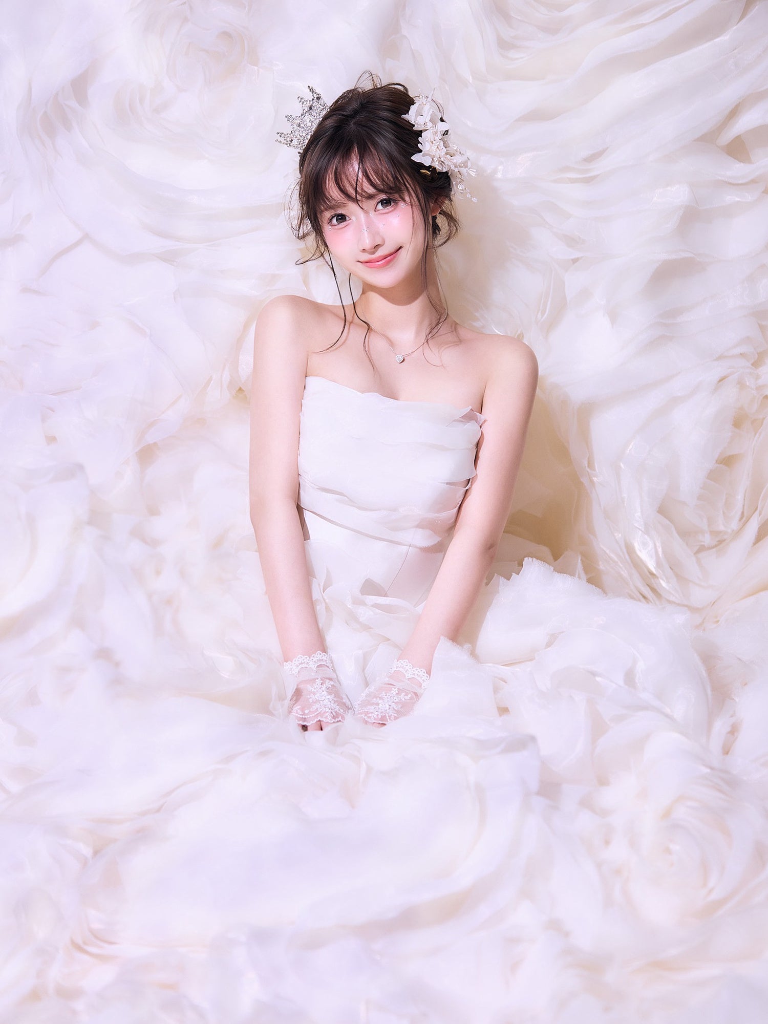 にじほ様着用_vanityME.couture. バニティーミークチュール Rose Neige Couture ローズ・ネージュ・クチュール ロングドレス ホワイト 白 薔薇 フリル ボリューム バースデー vctr-c-lw-160