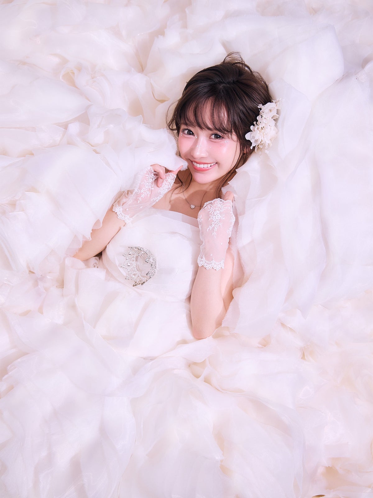 にじほ様着用_vanityME.couture. バニティーミークチュール Rose Neige Couture ローズ・ネージュ・クチュール ロングドレス ホワイト 白 薔薇 フリル ボリューム バースデー vctr-c-lw-160