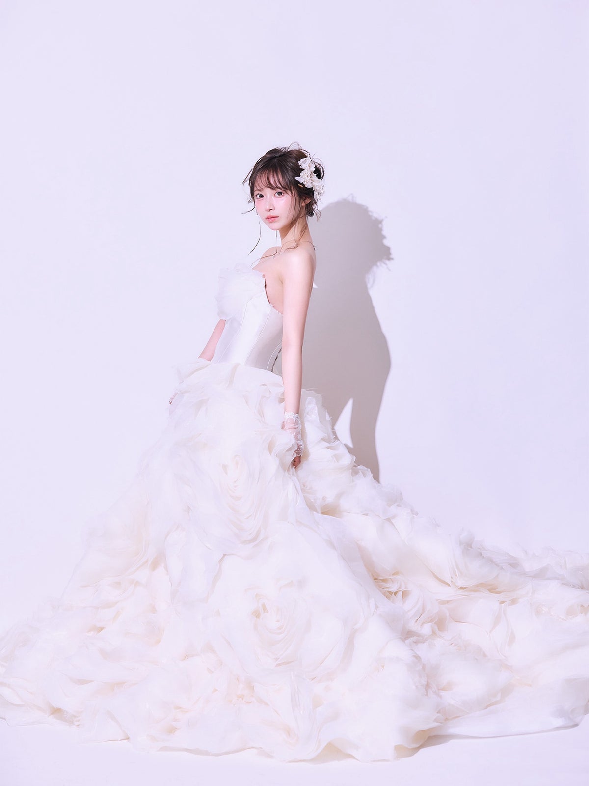 にじほ様着用_vanityME.couture. バニティーミークチュール Rose Neige Couture ローズ・ネージュ・クチュール ロングドレス ホワイト 白 薔薇 フリル ボリューム バースデー vctr-c-lw-160