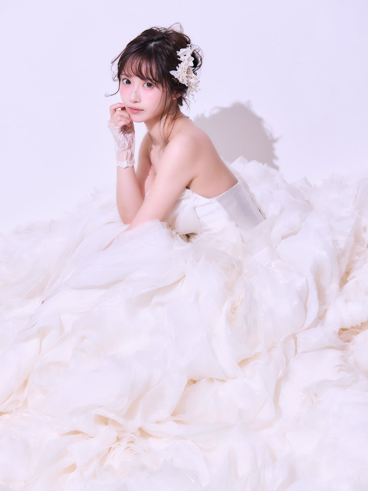 にじほ様着用_vanityME.couture. バニティーミークチュール Rose Neige Couture ローズ・ネージュ・クチュール ロングドレス ホワイト 白 薔薇 フリル ボリューム バースデー vctr-c-lw-160