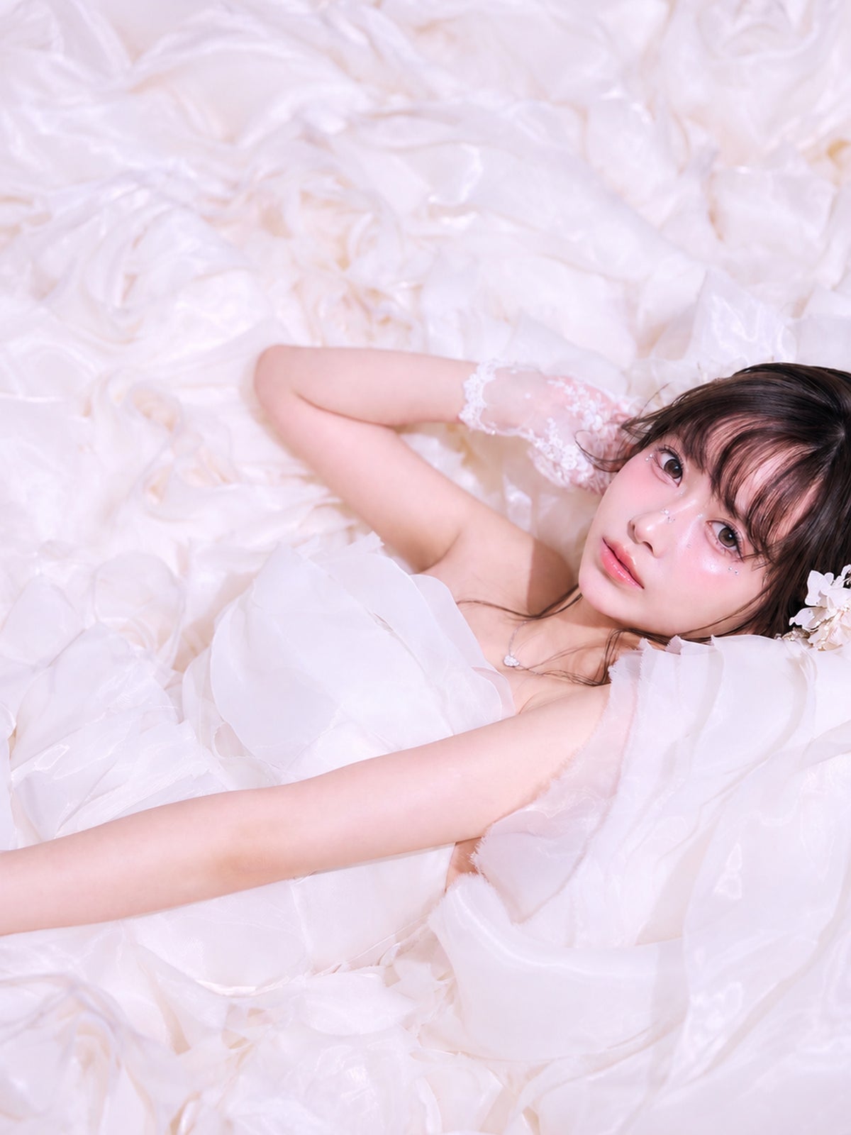 にじほ様着用_vanityME.couture. バニティーミークチュール Rose Neige Couture ローズ・ネージュ・クチュール ロングドレス ホワイト 白 薔薇 フリル ボリューム バースデー vctr-c-lw-160