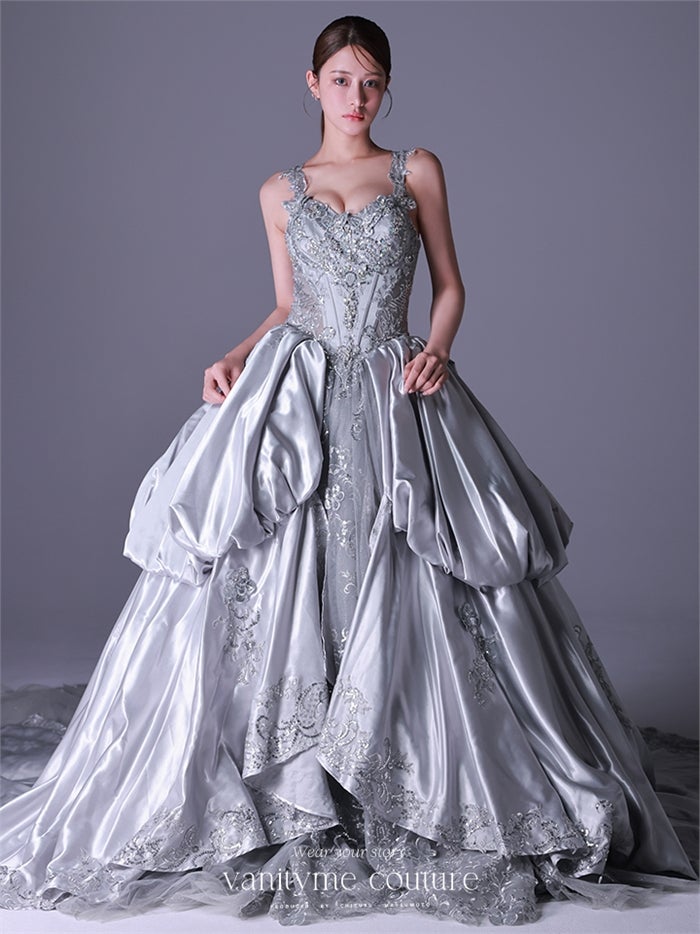 vanityME.couture. バニティーミークチュール Reine Argent Couture レーヌ・アルジャン・クチュール ロングドレス シルバー 銀 サテン 刺繍 プリンセス バースデー vctr-l-gl3652