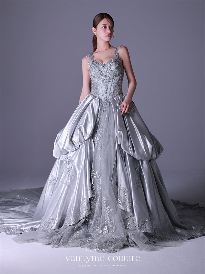 vanityME.couture. バニティーミークチュール Reine Argent Couture レーヌ・アルジャン・クチュール ロングドレス シルバー 銀 サテン 刺繍 プリンセス バースデー vctr-l-gl3652
