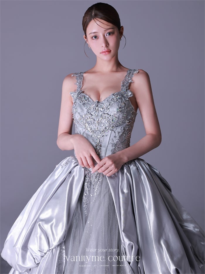vanityME.couture. バニティーミークチュール Reine Argent Couture レーヌ・アルジャン・クチュール ロングドレス シルバー 銀 サテン 刺繍 プリンセス バースデー vctr-l-gl3652