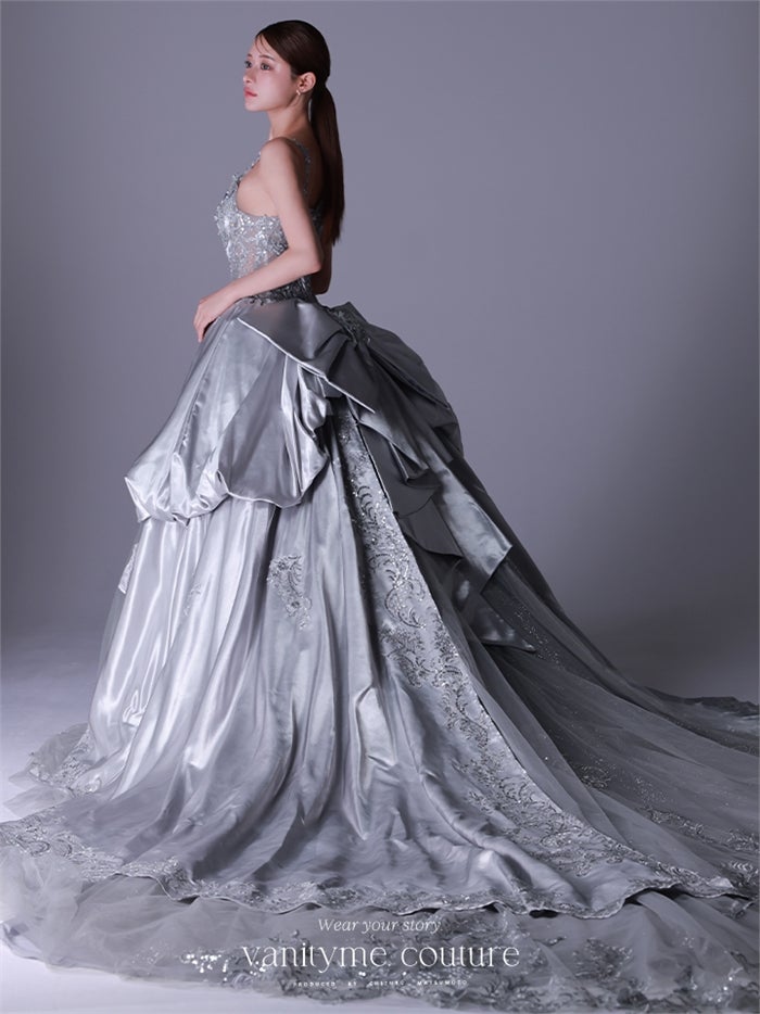 vanityME.couture. バニティーミークチュール Reine Argent Couture レーヌ・アルジャン・クチュール ロングドレス シルバー 銀 サテン 刺繍 プリンセス バースデー vctr-l-gl3652