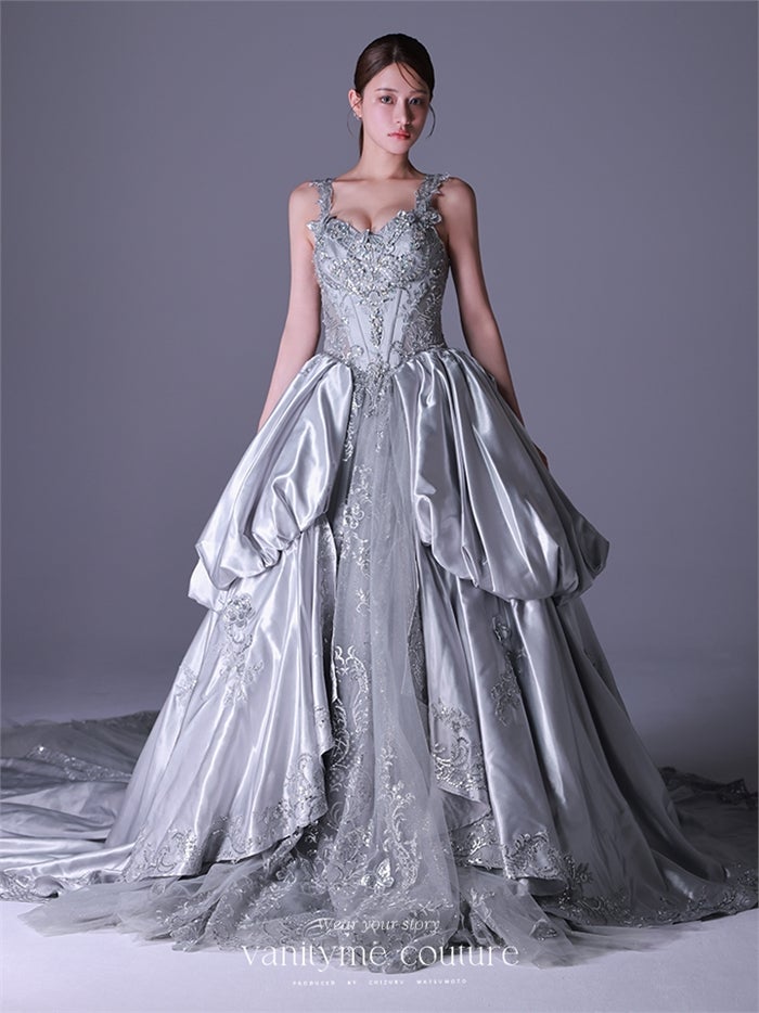 vanityME.couture. バニティーミークチュール Reine Argent Couture レーヌ・アルジャン・クチュール ロングドレス シルバー 銀 サテン 刺繍 プリンセス バースデー vctr-l-gl3652
