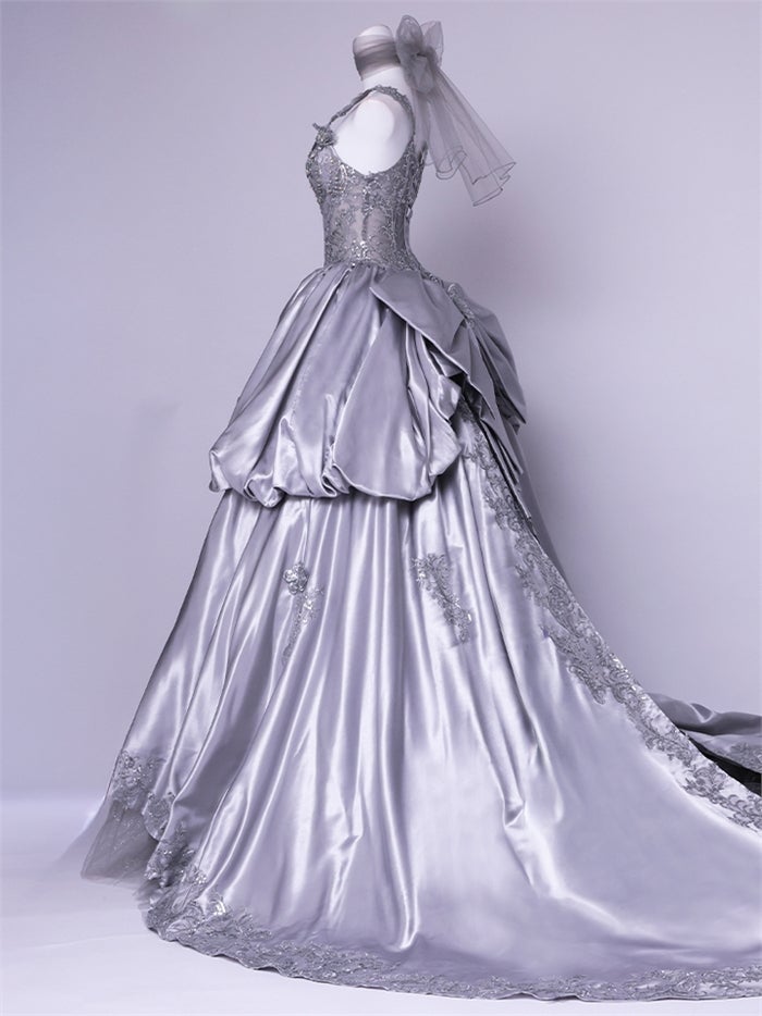 vanityME.couture. バニティーミークチュール Reine Argent Couture レーヌ・アルジャン・クチュール ロングドレス シルバー 銀 サテン 刺繍 プリンセス バースデー vctr-l-gl3652