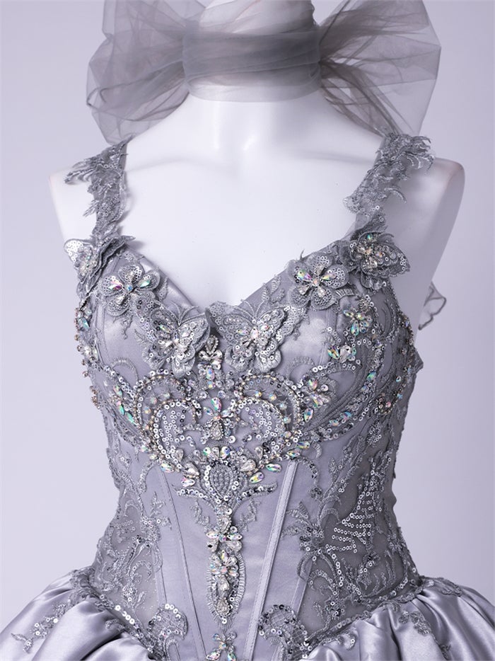 vanityME.couture. バニティーミークチュール Reine Argent Couture レーヌ・アルジャン・クチュール ロングドレス シルバー 銀 サテン 刺繍 プリンセス バースデー vctr-l-gl3652