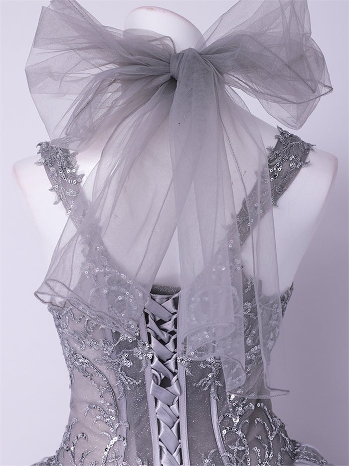 vanityME.couture. バニティーミークチュール Reine Argent Couture レーヌ・アルジャン・クチュール ロングドレス シルバー 銀 サテン 刺繍 プリンセス バースデー vctr-l-gl3652