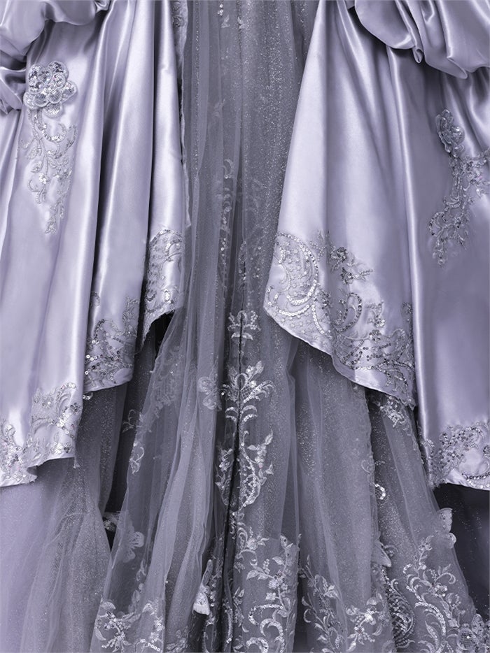 vanityME.couture. バニティーミークチュール Reine Argent Couture レーヌ・アルジャン・クチュール ロングドレス シルバー 銀 サテン 刺繍 プリンセス バースデー vctr-l-gl3652