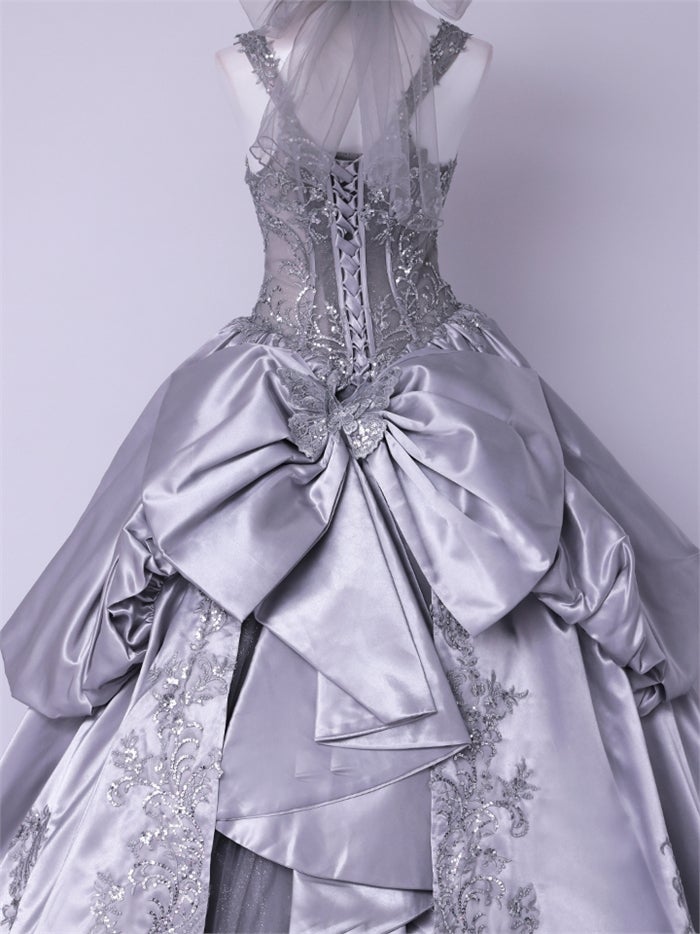 vanityME.couture. バニティーミークチュール Reine Argent Couture レーヌ・アルジャン・クチュール ロングドレス シルバー 銀 サテン 刺繍 プリンセス バースデー vctr-l-gl3652