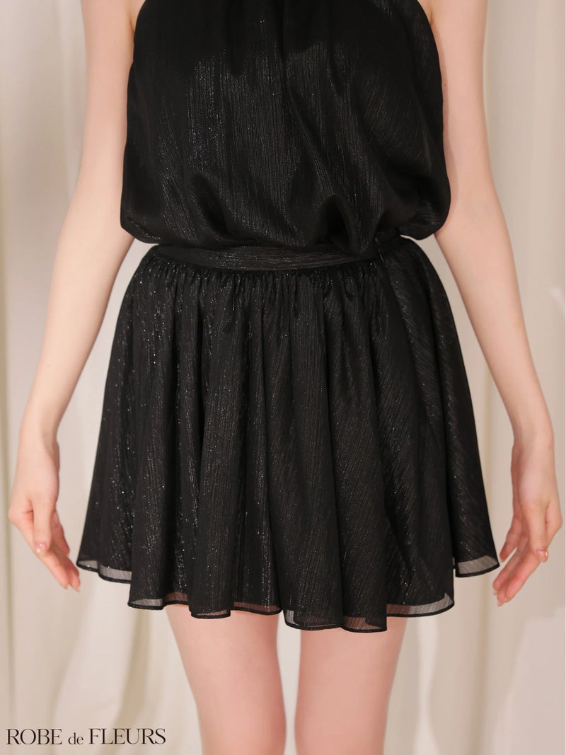 ROBE de FLEURS ローブドフルール 【XSサイズあり】フラワーブローチホルターネックラメフレアミニキャバドレス fm4649-c
