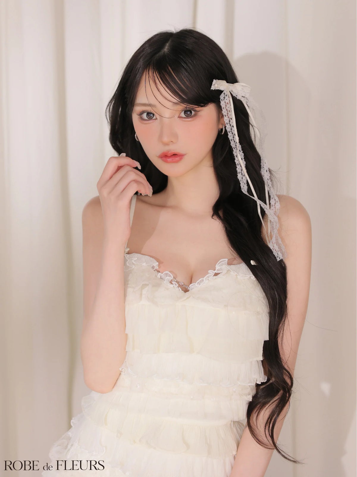 ROBE de FLEURS ローブドフルール 【XSサイズあり】フラワーレースティアードフリルミニキャバドレス fm4673-c