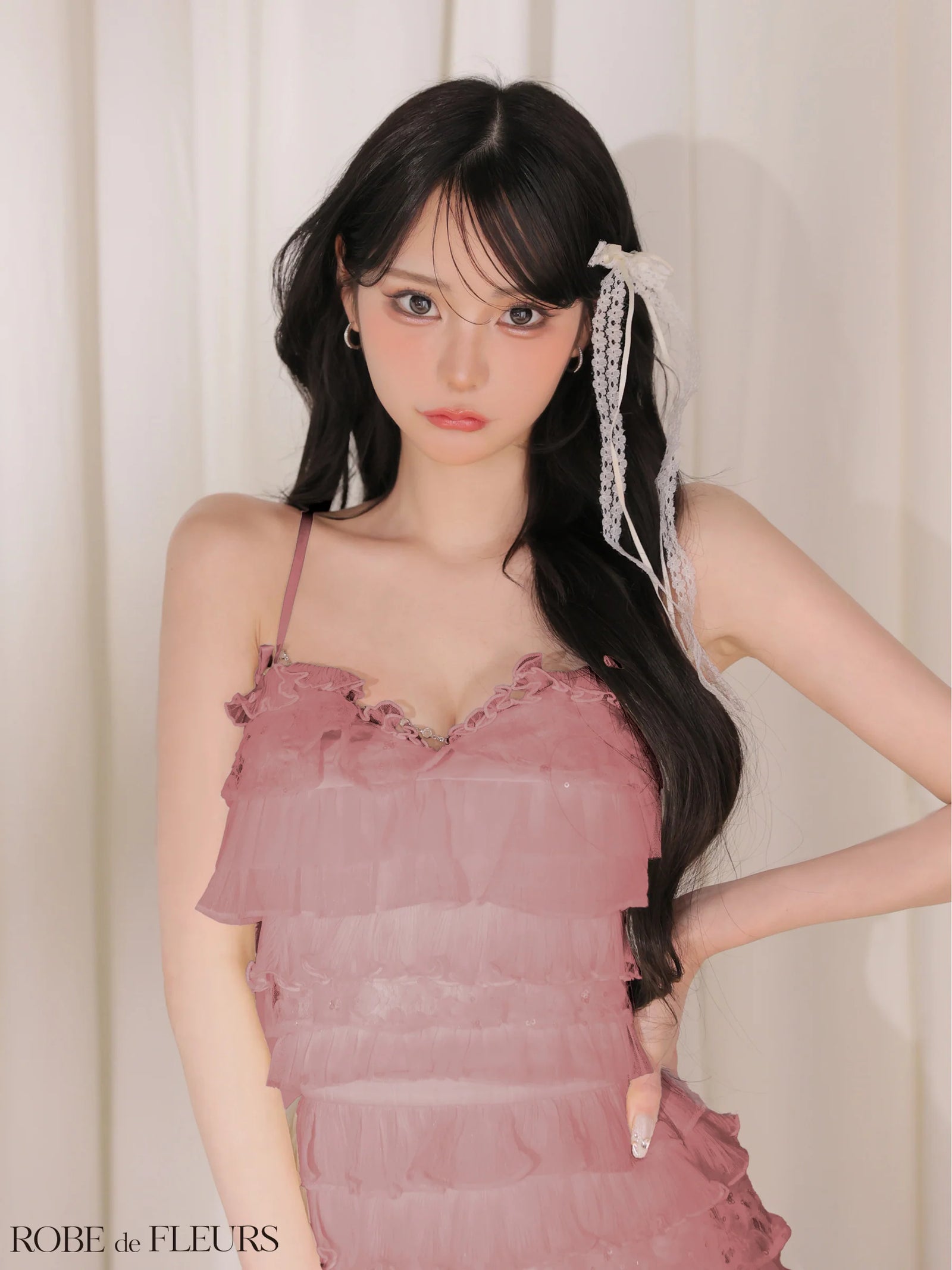 ROBE de FLEURS ローブドフルール 【XSサイズあり】フラワーレースティアードフリルミニキャバドレス fm4673-c