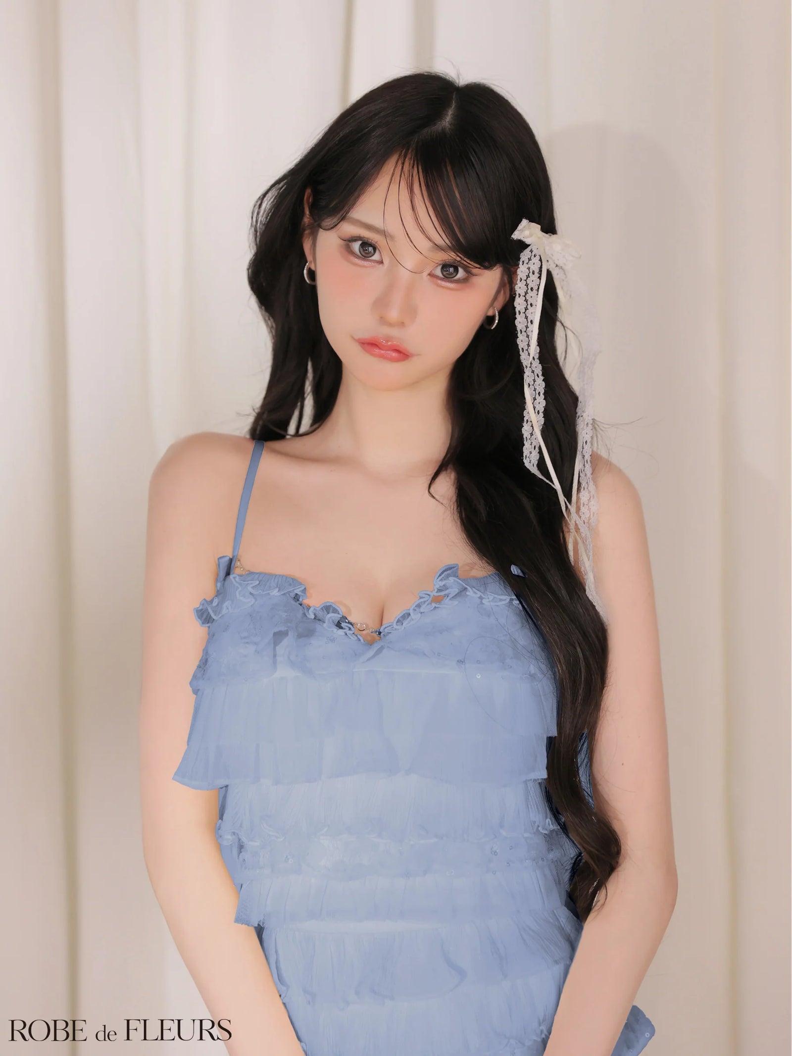 ROBE de FLEURS ローブドフルール 【XSサイズあり】フラワーレースティアードフリルミニキャバドレス fm4673-c