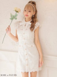 ROBE de FLEURS ローブドフルール 【XSサイズあり】襟付きリボン×フラワーミニキャバドレス fm3309-c