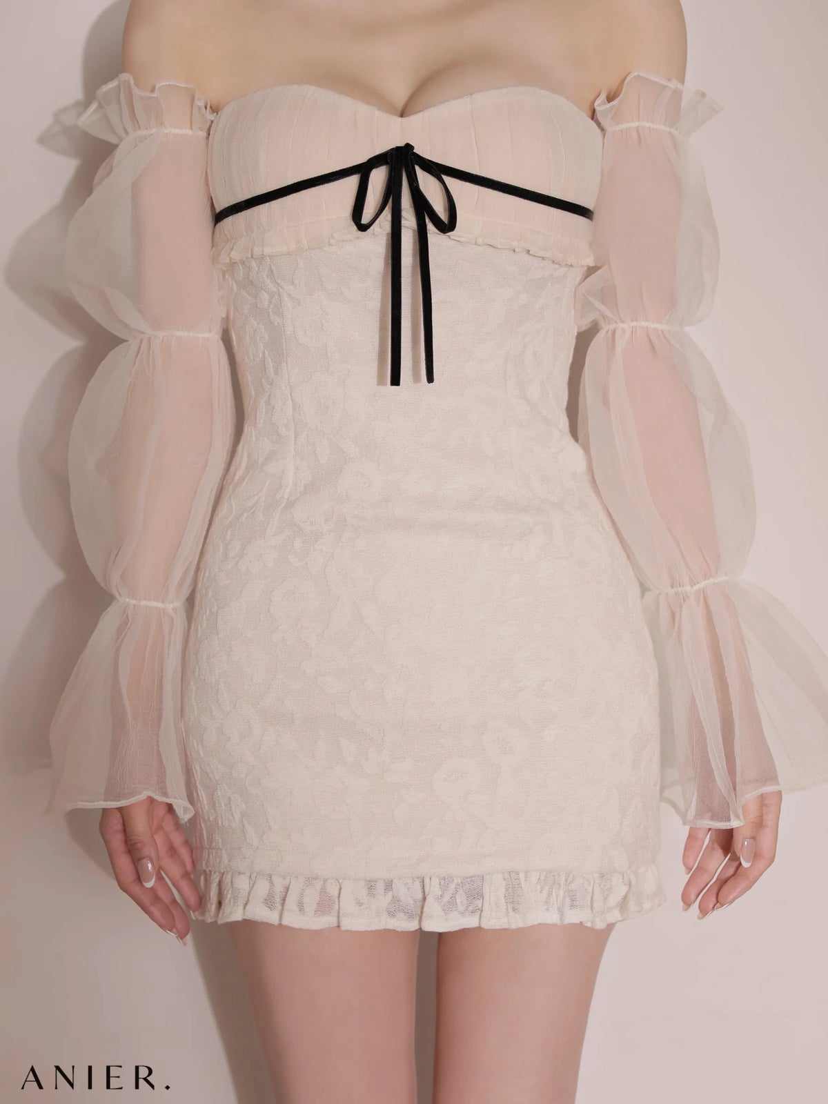 ROBE de FLEURS anier.ROBE ローブドフルール アニエルローブ 【XSサイズあり】2way sleeve wanghong bare mini dress（anier4078） fm-anier4078-c