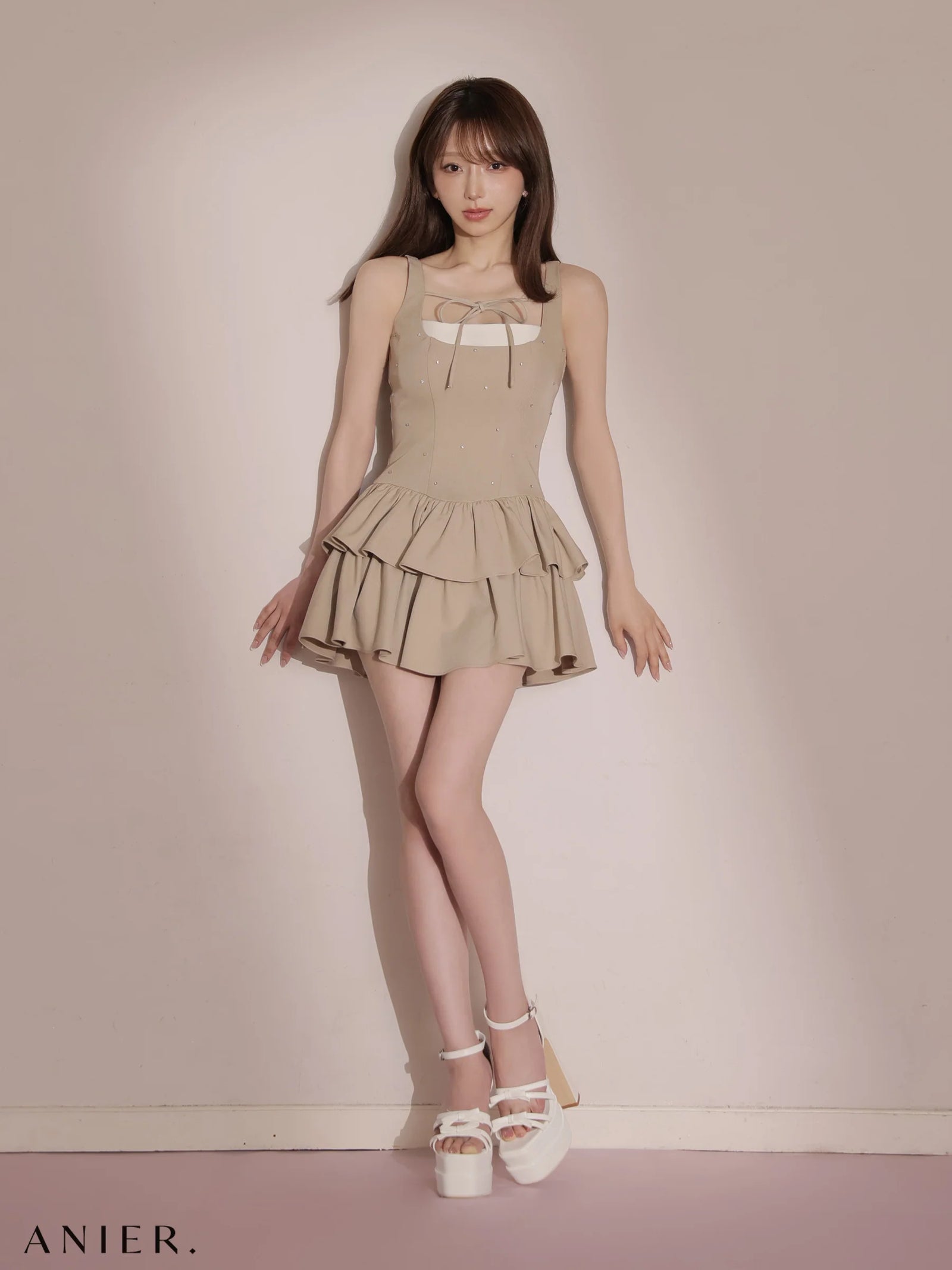 ROBE de FLEURS anier.ROBE ローブドフルール アニエルローブ 【XSサイズあり】Mute feminine tiered mini dress（anier4079） fm-anier4079-c