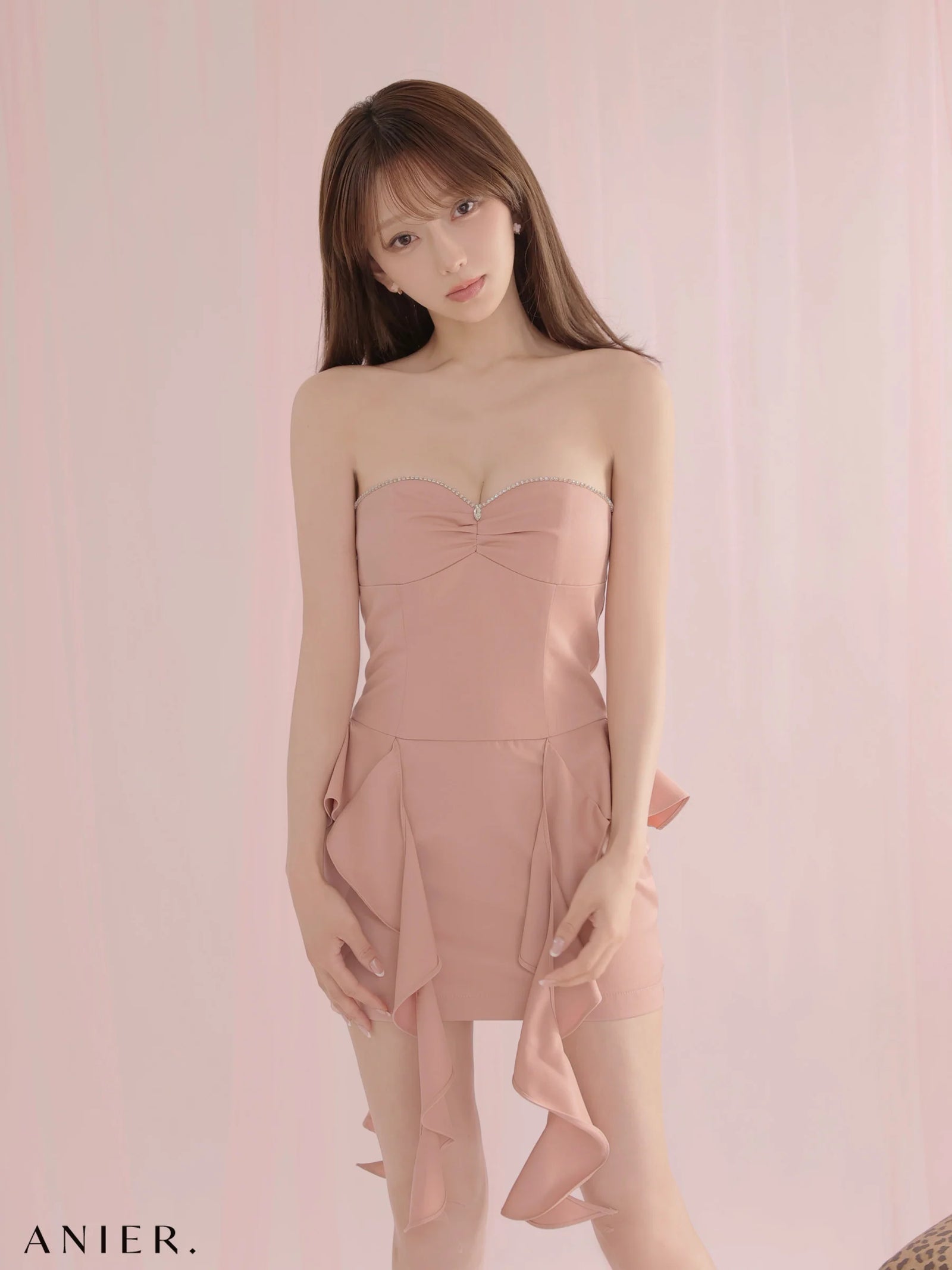 ROBE de FLEURS anier.ROBE ローブドフルール アニエルローブ 【XSサイズあり】Minimal bijou trim ruffled mini dress fm-anier4080-c