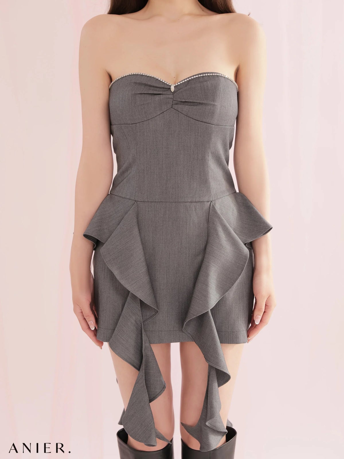 ROBE de FLEURS anier.ROBE ローブドフルール アニエルローブ 【XSサイズあり】Minimal bijou trim ruffled mini dress fm-anier4080-c