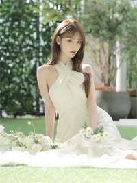 ROBE de FLEURS ローブドフルール 【りこちゃんコラボドレス】Divine flow halter long dress fm4234-c