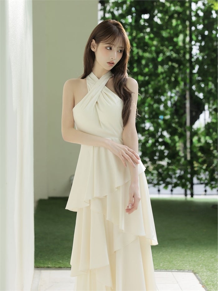 ROBE de FLEURS ローブドフルール 【りこちゃんコラボドレス】Divine flow halter long dress fm4234-c