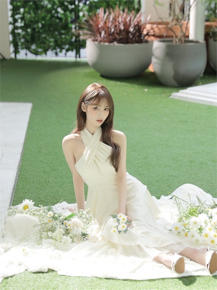 ROBE de FLEURS ローブドフルール 【りこちゃんコラボドレス】Divine flow halter long dress fm4234-c