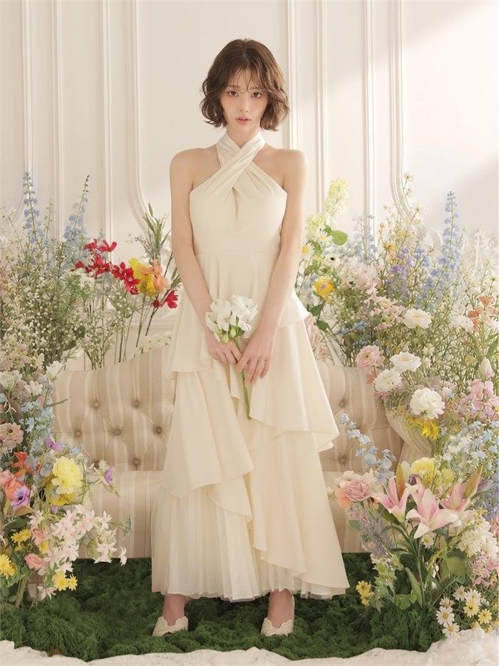 ROBE de FLEURS ローブドフルール 【りこちゃんコラボドレス】Divine flow halter long dress fm4234-c