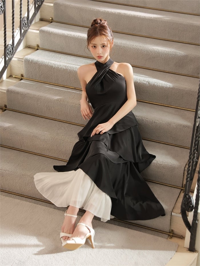 ROBE de FLEURS ローブドフルール 【りこちゃんコラボドレス】Divine flow halter long dress fm4234-c