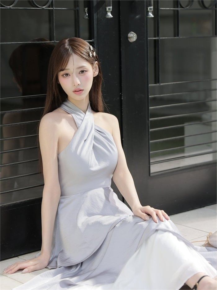 ROBE de FLEURS ローブドフルール 【りこちゃんコラボドレス】Divine flow halter long dress fm4234-c